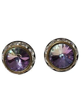 Vintage Crystal Stud Earrings Purple Stones Retro Classic Fashion Jewelry Women